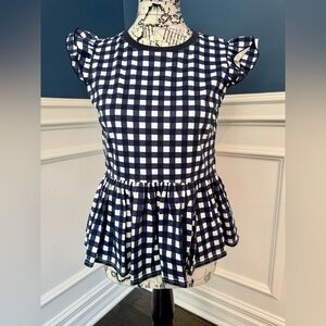 Kate Spade Blue and White Flutter Sleeve Peplum Blouse S
